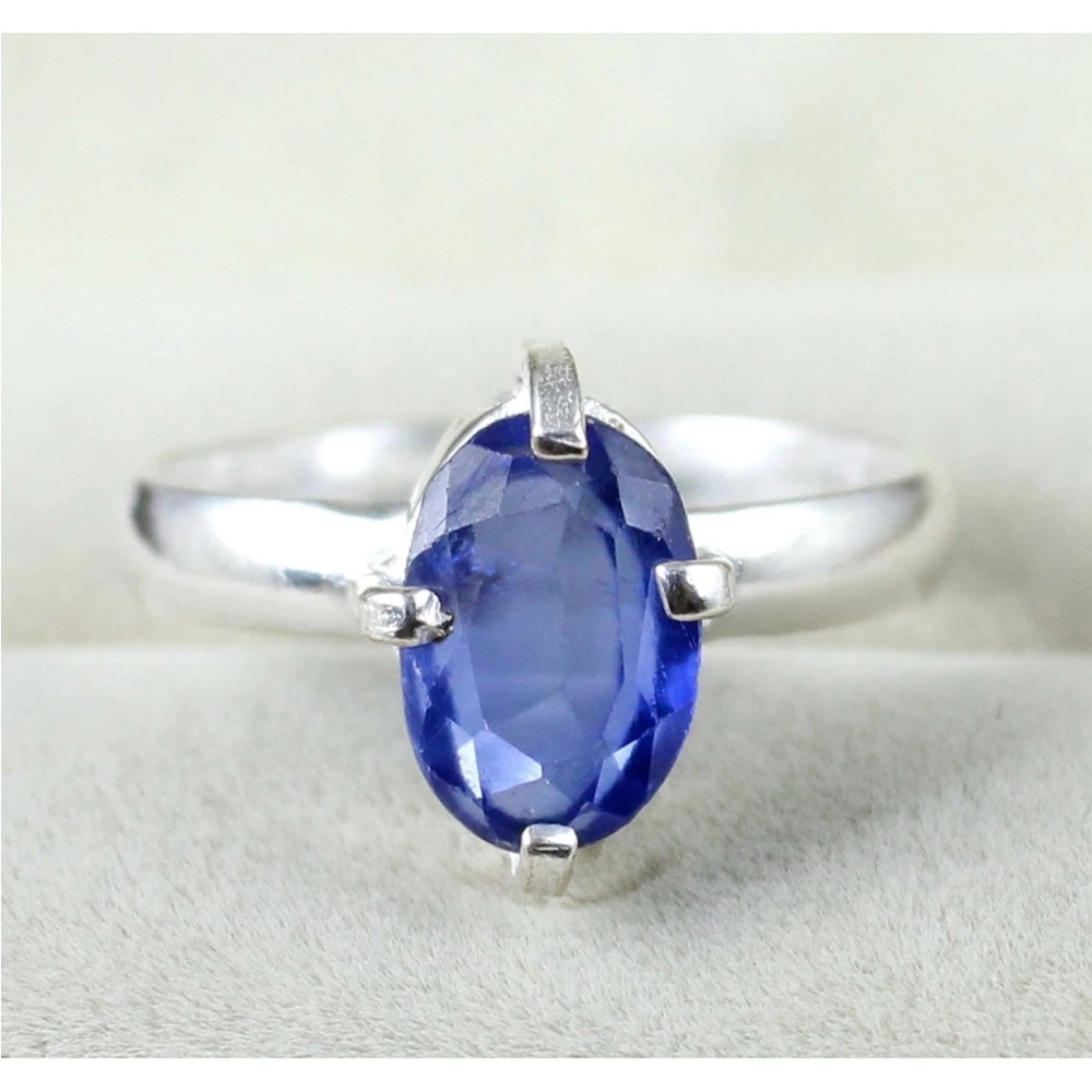 6Ct of Natural Blue Sapphire AGI certified Ring Sz 7.75 in 925 Sterling Silver